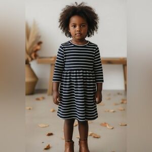 Vignette Girls Striped Long Sleeve Dress Navy/White Size 4Y NWT